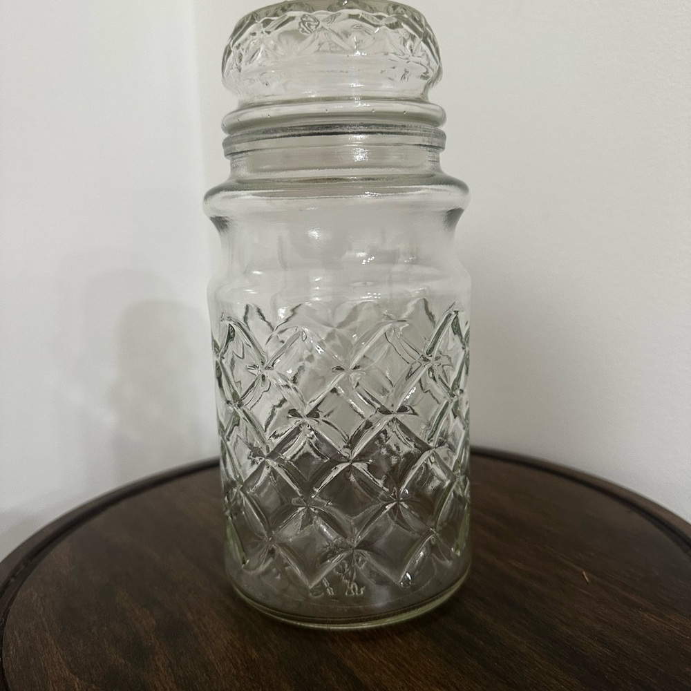 Vintage Planters Mr. Peanut Glass Jar with Lid - Diamond Pattern 8"